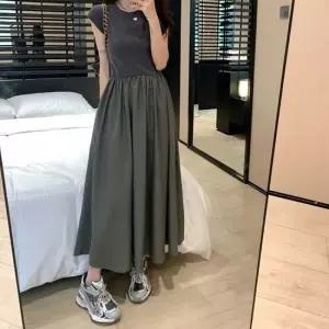 민소매 여성 플레어 원피스 롱원피스 주름 치마