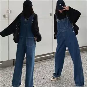 점프수트 데님 와이드핏 청 멜빵바지 데일리 꾸안꾸