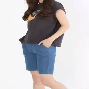 하프 5부 밴딩 진청 여자 편한 팬츠 데님 반바지