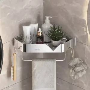 무타공 스텐인리스 욕실 코너형 접착식 선반 2개