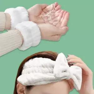 세안밴드 세수 세안 리본 헤어 머리띠 손목 밴드 세트 화이트