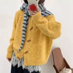 여성 떡볶이 단추 라운드넥 캐주얼 니트 가디건