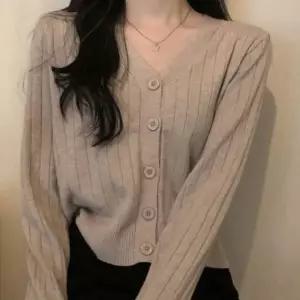 여성 사계절 립 브이넥 골지 니트 가디건 베이직 기본