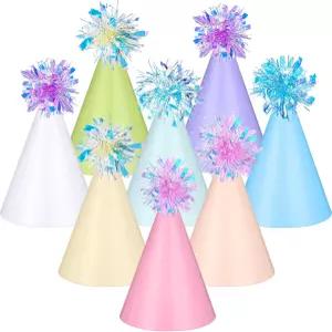 소울첸 파스텔 레인보우 생일 파티 모자 마카롱 DIY 종이 콘 탄력 있는 스트링 헤드웨어