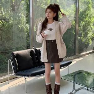 여성 부클 니트 롱 가디건 봄 가을 루즈핏 아우터