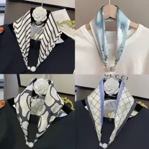 여성 봄 원터치 마그네틱 목걸이 스카프링 꽃무늬 실크 스카프 고정핀