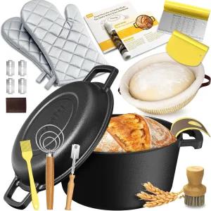 빵 굽기용 무쇠 더치 오븐 - 미트 배네톤 슬링 베이킹 용품이 포함된 사워도우 스타터 키트 튀김 브레이징