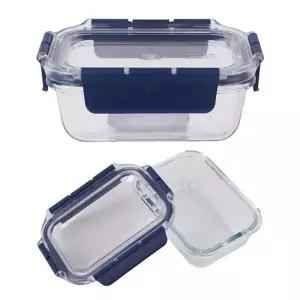 유리 밀폐 반찬통 직사각 냉동 밥 보관 용기 380ml