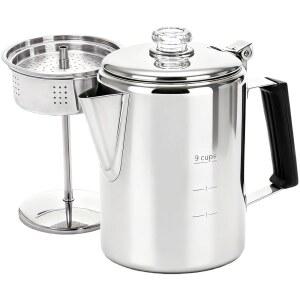 시디두 캠핑 커피포트 스테인리스 스틸, 야외 커피포트, 불타고 있는 내구성 스토브 탑 브루 커피 메이커, 단체 캠핑, 하이킹, 배낭여행, RV 및 여행에 이상적, 9컵