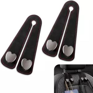 메르데지 2 PCS 카시트 헤드레스트 후크 카 수납 이중 하트 모양 스웨이드 접이식 소프트 정리함 자동차용