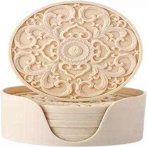 콜린다 실리콘 코스터 - 홀더가 있는 6종 세트 뜨거운 음료와 차가운 미끄럼 방지 컵 매트 장식 디자인