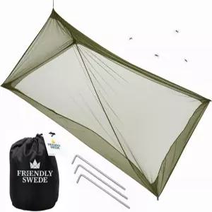 친절한 스웨덴 야외 모기장 - 캠핑 및 침대용 스터프 자루가 있는 육군 그린 버그 네트 4개의 바닥 말뚝