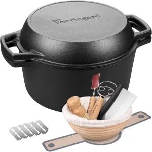 보링가드 프리 시즈닝 주철 더블 더치 오븐 냄비 프라이팬 뚜껑 이중 손잡이 빵 굽기 야외 캠프파이어