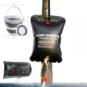 캠핑용 휴대용 샤워기 야외 샤워백 5갤런/20L 접이식 물통이 있는 방수 하이킹용 키트 자동차 여행 피크닉
