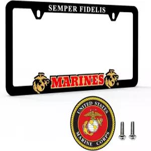 공식 라이선스 해병대 USMC 자동차 번호판 프레임/유니버설 핏/내후 ABS 플라스틱/데칼 및 장착 나사 포함/
