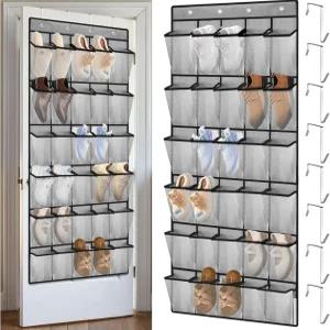 VZNN 2팩 오버 도어 신발장 옷장용 30칸 통기성 메쉬 걸이 정리함 그레이