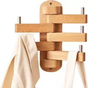 벽을 위한 코트 후크 5개의 회전 접이식 팔이 있는 오크 우드 월 욕실 입구 침실 사무실 주방을 12인치