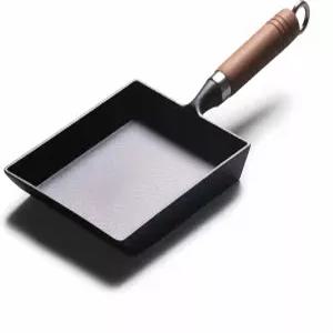 일본 무쇠 다마고야키 팬 - 미리 양념된 액체 질소 처리 녹슬지 않음 즉시 사용 가능 분리 나무 손잡이