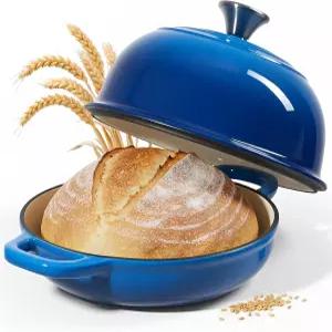빵 굽기용 4.5 QT 더치 오븐 사워도우용 주철 뚜껑이 있는 에나멜 튼튼한 논스틱 냄비 파란색