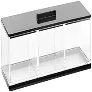 욕실 세면대용 3개 섹션과 뚜껑이 있는 mDesign 화장품 분할 정리함 보관 용기 상자 면봉 향수 립스틱 홀더