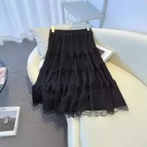 치마 여자 빈티지 추동 레이스 프렌치 플리츠 A라인 쉬폰 데일룩 붐 케익 코사지 DAOL4