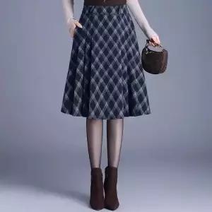 여자 치마 모직 겨울 빈티지 데일룩 쉬폰 중기장 A라인 슬림핏 체크 플리츠 DAOL4