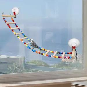 FlidRunest 석션 컵 나무 새 농어 스탠드 장난감 창문/목욕탕/자동차용 컬러풀 버드 앵무새 사다리 다리