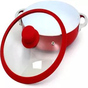 IMUSA USA 3.2Qt 레드 세라믹 논스틱 칼데로(더치 오븐) 실리콘 림 및 유리 뚜껑 포함