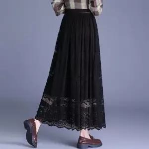 여친 스커트 롱 가을 겨울 쉬폰 플리츠 데일룩 슬림핏 A라인 밴딩 레이스 DAOL4