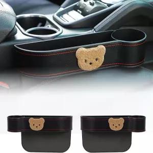 레이코모 2팩 카시트 갭 필러 정리함 컵 홀더 및 충전 포트가 있는 PU 가죽 콘솔 사이드 포켓 물품 낙하