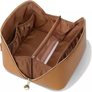 엠스토널 여행용 메이크업 가방 여성용 대용량 화장품 방수 휴대용 파우치 오픈 플랫 정리 칸막이와