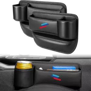 에리비스 2 PCS 카시트 갭 필러 정리함 두꺼운 미끄럼 방지 가죽 틈새 보관함 컵 홀더 포함 BMW X3 X5 X7
