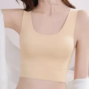 여성 일체형 패드 스포츠 플랫 브라탑 속옷 실키 브라