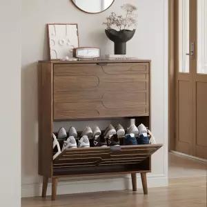 2개의 플립 서랍이 있는 신발 캐비닛 플루티드 패널 디자인의 독립형 보관 입구 복도 로비 호두를 위한