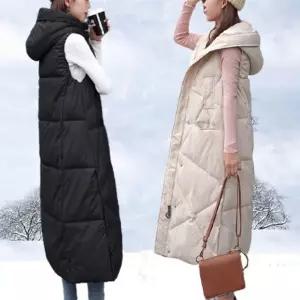 후드 패딩 조끼 캐주얼하고 여유있는 겨울 롱 베스트