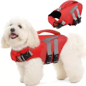 미고히 반려견 구명조끼 고부상 및 구조 손잡이가 있는 반사형 수영 조끼 소형 중형견용 립스탑 보트