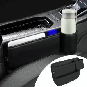 PACLVIO 카시트 갭 정리함 조절 가능한 컵 홀더가 있는 다기능 휴대폰 동전 카드 열쇠 펜을 보관할 수 가죽