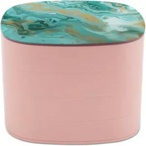 VstaDank 청록색과 금색 대리석 주얼리 케이스 여성 휴대용 여행용 박스 회전 정리함 거울 다층 목걸이