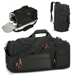 남성용 시록 45L 짐백, 여행용 3-in-1 더플백 백팩, 헬스장 운동용 스포츠 더플백, 신발 수납공간이 있는 위켄더 오버나이트 백, 습식 포켓, 블랙