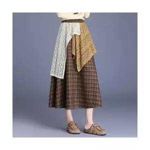 여성 스커트 러블리 플리츠 언밸런스 체크 가을겨울 레이스 A라인 다올4