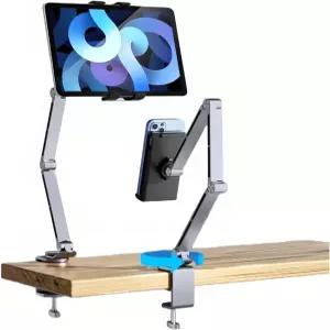 조절 가능한 휴대폰 태블릿 마운트 견고한 책상 클램프가 있는 에르고노믹 멀티 조인트 스탠드 360 회전 및