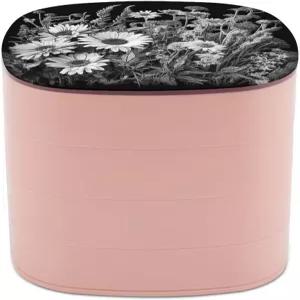 브스타당크 블랙 앤 화이트 플라워 주얼리 케이스 여성 휴대용 여행용 박스 회전 정리함 미러 다층 목걸이