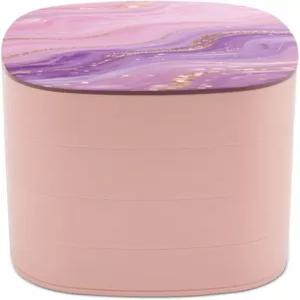 VstaDank 핑크 퍼플 마블 주얼리 케이스 여성 휴대용 여행용 박스 회전 정리함 미러 다층 목걸이 반지