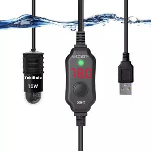 유키할루 USB 구동 수족관 히터 외부 온도 조절기가 있는 10W 조절식 미니 어항 LED 디스플레이 0.5-1갤런