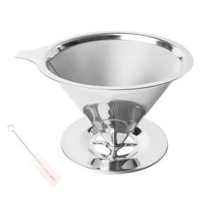 커피 드립퍼 스테인리스 스틸 필터 메탈 콘 엑스트라 파인 와이어 메시 재사용 가능한 메이커(실버, 1-4컵) 위에 붓습니다