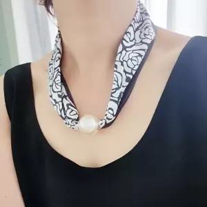 쓰러담아 펄 마그네틱 자석 진주 스카프 원터치 미니 쁘띠 타이 방도 포인트 목 이지스카프 목걸이