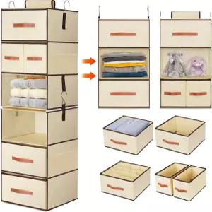 옷장 정리함 6단 선반 5개의 탈착식 서랍 및 사이드 포켓이 있는 업그레이드 침실 또는 의류 12.6인치 x