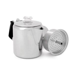 캠핑, 배낭여행, 여행, RV 및 사냥을 위한 실리콘 손잡이가 있는 GSI 아웃도어 퍼콜레이터 커피 포트 I 글레이셔 스테인리스 스틸 - 스토브 세이프