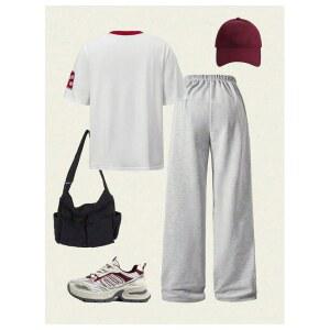 솔리 헉스 티와 운동복 셔츠 소녀 바지 스웨트 팬츠 저지 세트 정장 2피스 오버사이즈