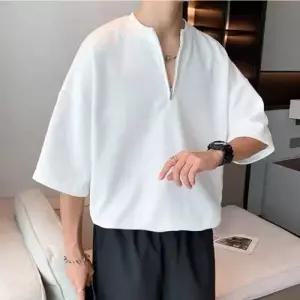 남자 반집업 차이나 넥카라 모던 디자인 반팔 티셔츠